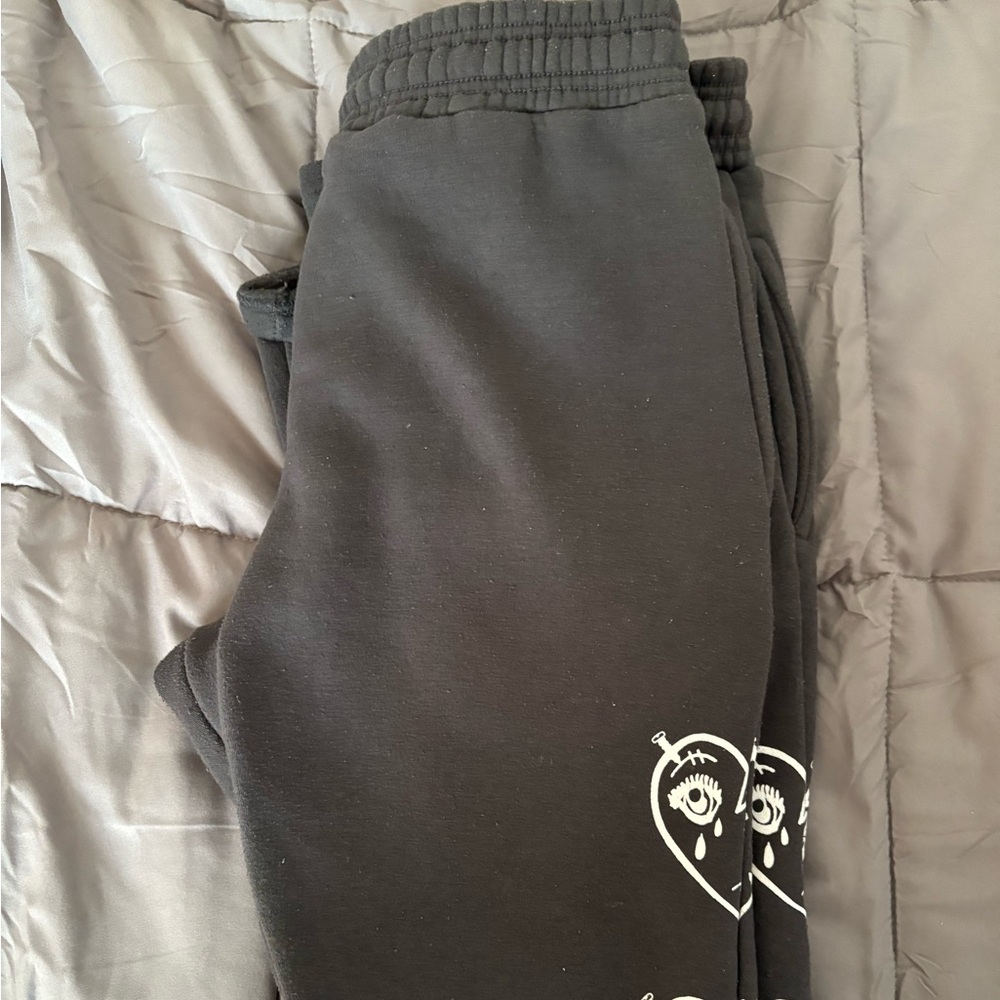 Kids Stacked Black Joggers with Heart Design